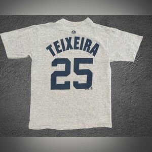 Vintage NY Yankees Gray Mark Teixeira Majestic Unisex Youth L  Women XS/S Shirt